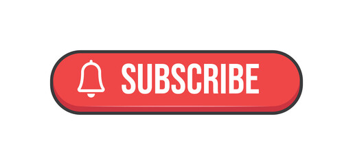 Subscribe red button with bell icon. Subscription to channel in social media. Flat style vector design.