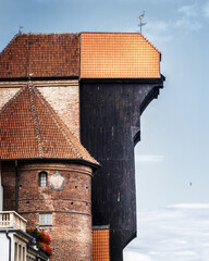 Brick, old building of the city of Gdansk. The Crane (Zuraw), historical monument of Gdańsk,...