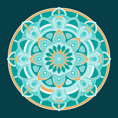 Mandala vector. A symmetrical round green monochrome ornament.