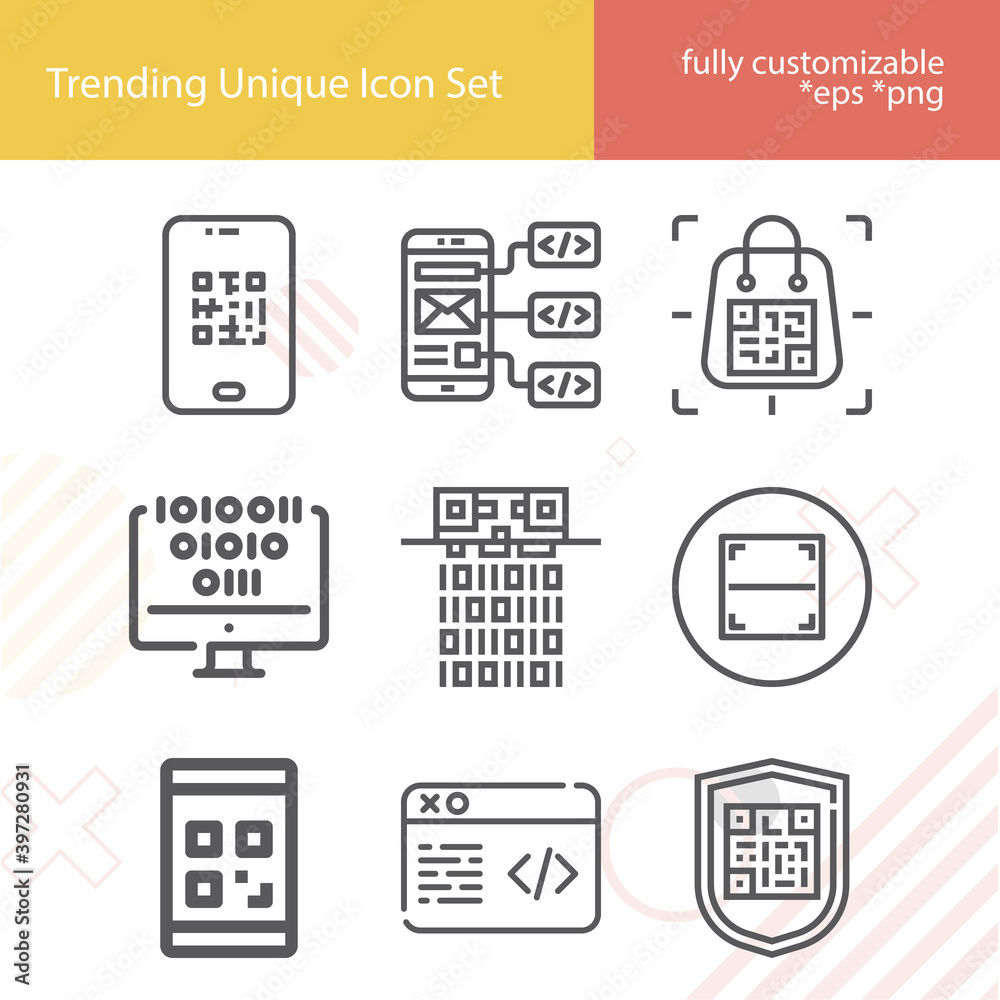 Wall mural simple set of coding system related lineal icons.