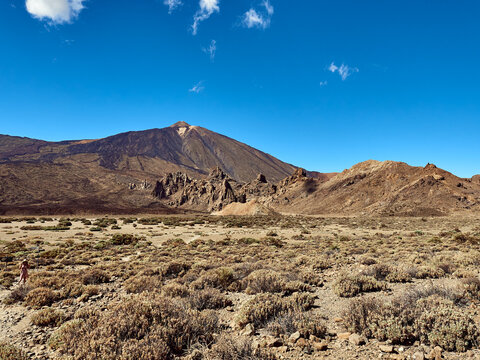 Amazing view of volcano of Teide in Tenerife, Spain on background of clear blue sky