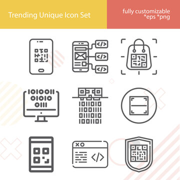 Simple set of coding system related lineal icons.