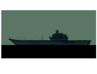 Projekt 1143.5 Soviet aircraft carrier. Admiral Kuznetsov. Liaoning. Vector image for illustrations and infographics. - obrazy, fototapety, plakaty