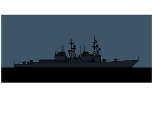 US Navy Spruance-class destroyer. Vector image for illustrations and infographics.