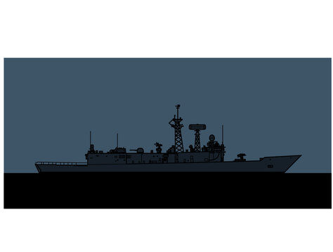 US Navy Oliver Hazard Perry-class guided-missile frigate. Vector image for illustrations and infographics.