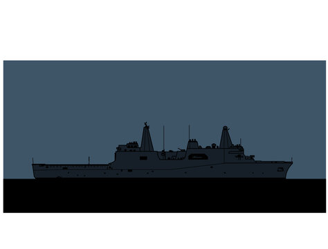 US Navy San Antonio-class amphibious transport dock. Vector image for illustrations and infographics.