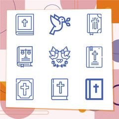 Simple set of 9 icons related to gospel