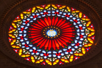 Palma de Mallorca. Colorful rosette of the interior of the Cathedral