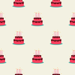 Birthday Cake Seamless Pattern Background Vector Illustration
