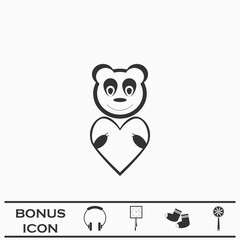 Bear Toy With Heart icon flat.