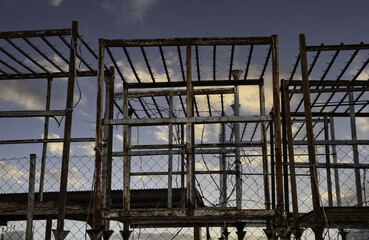 Metal structures at sunset