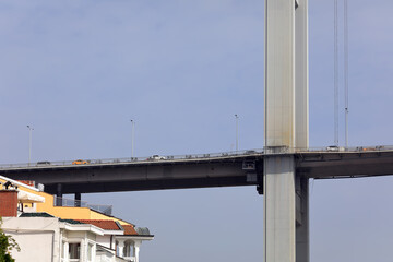 Bosporus bridge over residential house. Besiktas district, city of Istanbul, Turkey.