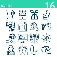 Simple set of 16 icons related to anatomy