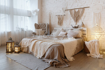 Comfortable apartment with bright and cozy interior design - obrazy, fototapety, plakaty