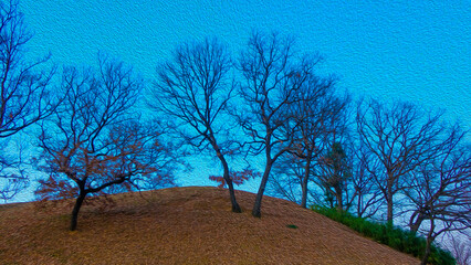 tree in the field with oil painting effects