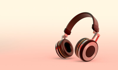 Naklejka premium Headphones on a yellow background. Music. 3D rendering.