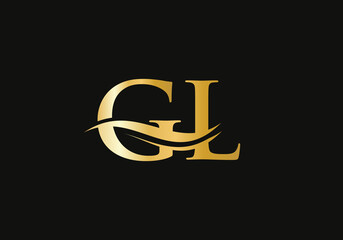 Minimalist Letter GL Logo Design with water wave concept. GL letter logo design © pixbold