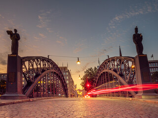 Hamburg City night scene with golden colors during summer time