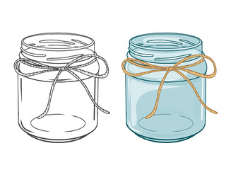 Fototapeta na wymiar set of empty jars. Colorful and black. Hand drawn objects. Doodle style. Vector illustration. Isolated on white.