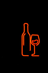 Illustration of red bottle and cup of wine 