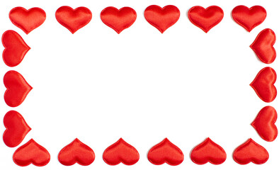 frame made of red hearts isolated on white background, Valentine's day concept