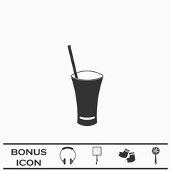 Glass with straw icon flat.