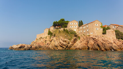 Fototapeta na wymiar Close up view of Sveti Stefan, small island and resort in Budva, Montenegro