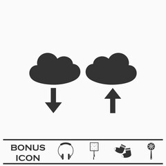 Cloud download and upload icon flat.