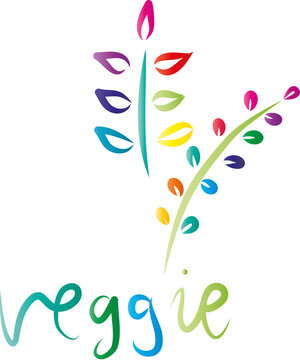 Veggie, Logo für pflanzenbasierte Ernährung, Vegan oder vergatrisch Leben, vektor, isoliert

