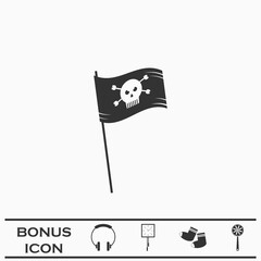 Pirate flag icon flat.