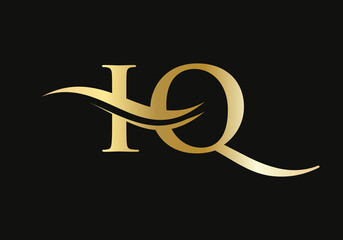 Minimalist Letter IQ Logo Design with water wave concept. IQ letter logo design - obrazy, fototapety, plakaty