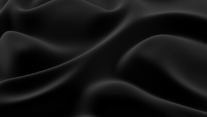 Background of black fabric. Beautiful smooth folds of fabric. Background for advertising. 3d rendering.