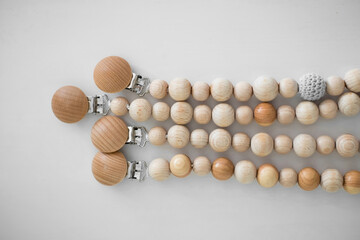 Fragment of wooden beads. Top view package