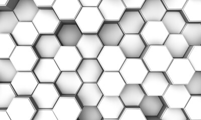Abstract luxury background with white hexagons.Background with hexagons at different levels. 3d rendering.