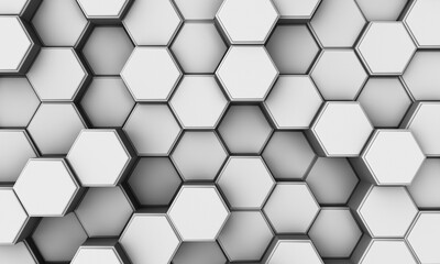 Abstract luxury background with white hexagons.Background with hexagons at different levels. 3d rendering.