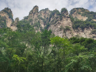 The sandstone pillars. Mountains in the national park Wulingyuan. Zhangjiajie. UNESCO World Heritage Site. China. Asia