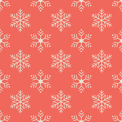 Naklejka na ściany i meble Illustration of Christmas pattern with white snowflakes on red background. Vector illustration. EPS 10