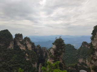 The sandstone pillars. Mountains in the national park Wulingyuan. Zhangjiajie. UNESCO World Heritage Site. China. Asia