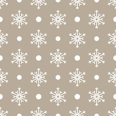 Fototapeta na wymiar Christmas pattern. Vector seamless pattern with white snowflakes isolated on a light beige background. Vector illustration EPS 10.
