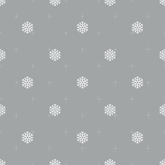 Christmas pattern with white snowflakes on grey background. Vector illustration EPS 10.