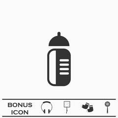 Sports water bottle icon flat