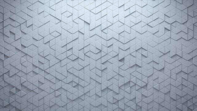 Futuristic, High Tech, light background, with a triangular block structure. Wall texture with a 3D triangle tile pattern. 3D render