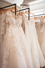 Wedding Dresses Hanging  in Store