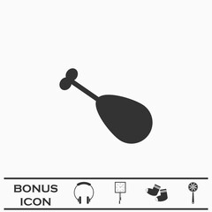 Roasted chicken leg icon flat