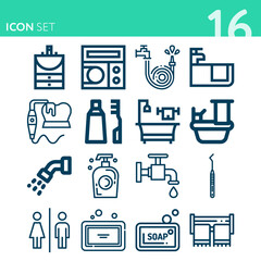 Simple set of 16 icons related to ocean