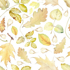 Seamless pattern of yellow plant leaves