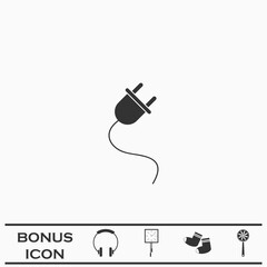 Power cord icon flat