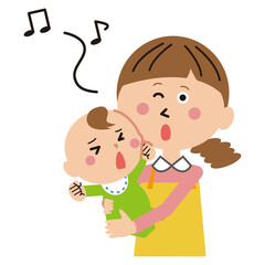 ポップな親子　赤ちゃんとママ　泣いた我が子に子守歌