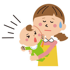 ポップな親子　赤ちゃんとママ　赤ちゃんが泣いて困るママ