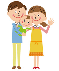 ポップな家族　赤ちゃんと両親　笑顔